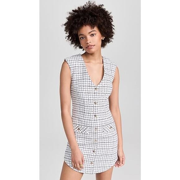 NWT Amanda Uprichard Ivana Mini Dress Tweed Button Front White Black Size Medium - Picture 7 of 14